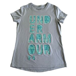 Under Armour Tee Shirt Girls Med Short Sleeve Heatgear Loose Fit Gray UA Sz YMD